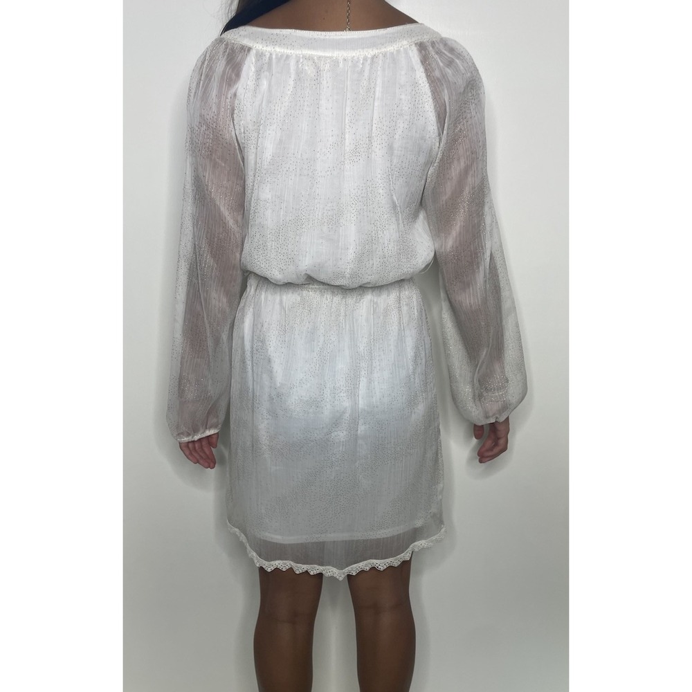 Chelsea&Violet Boho Dress , Ivory/Gold Bead, Lined, Long Sheer Sleeves, Size S - Picture 2 of 16